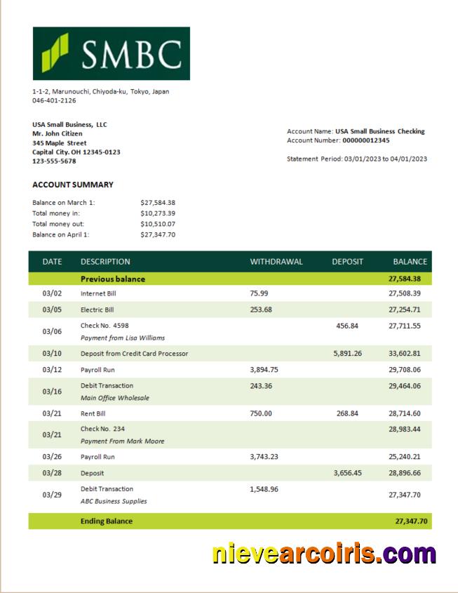 SMBC Bank firm account statement